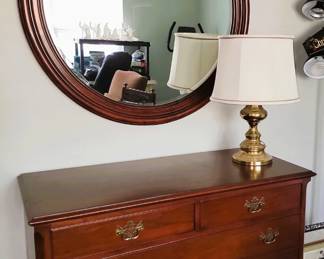 Antique Drexel chest and round mirror