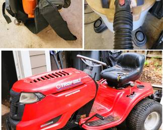 Power Equipment - all needing tune-ups: Large shop vac, blower and Troy-Built Bronco riding mower