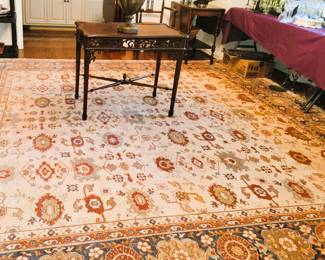 Beautiful, large rug. Carved table