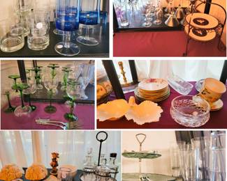 Party Supplies, Stemware, plates, tidbit trays, Candle sticks