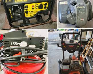 Power Equipment - all needing tune-ups: Generator, Champion Generator, Bolens Tiller, and Porter Cable pancake compressor, Vevor Pressure washer