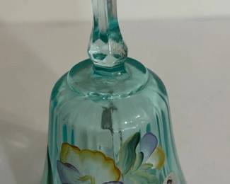 Fenton 4" Handpainted Blue Tinted Glass Bell