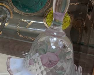 Vintage Fenton Opalescent Pink Floral Hand Painted Ruffled Bell Signed