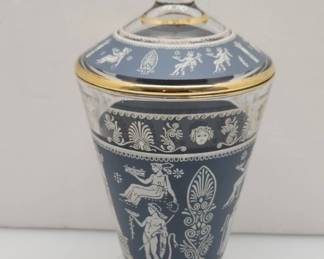 Vintage Candy Treat Dish With Lid Greek Theme Rare