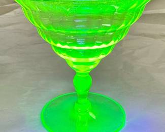 UTILITY GLASS WORKS CAMBODIA WARE BLUE FOOTED MARTINI GLASS - UV REACTIVE