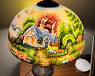 Thomas kincade reverse painted glass table lamp “New Day Dawning”