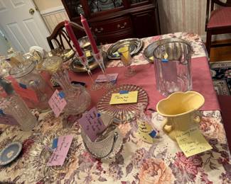 various vintage crystal and decor