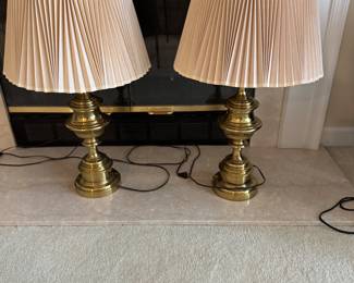 2 brass STIFFEL lamps with cream shades