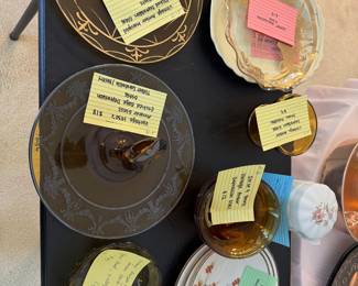 Vintage amber glassware and serving pieces