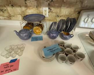 German blue and gold tea set, espresso set from Japan, vintage shot glasses