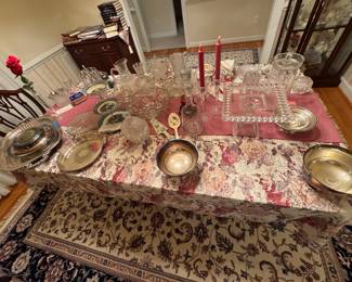 various silver plate and cut glassware, vintage glass and crystal
