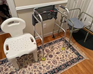 Handicap items, shower chair, walker and commode
