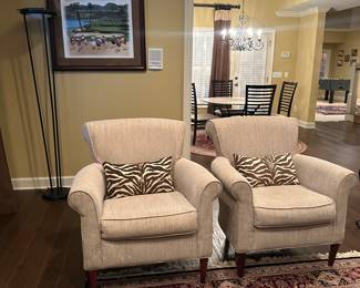 Two neutral white side chairs made in North Carolina