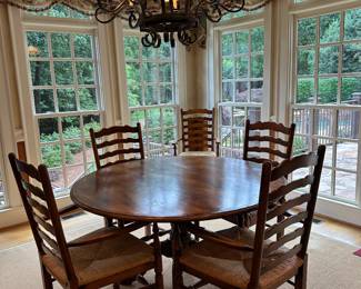 Antique english dining table available  * 6 rush seat ladder back chairs SOLD