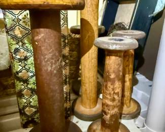 Vintage Primitive Wooden Textile Spools