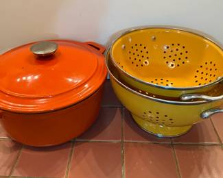 Enamelware Cast Iron Pot and Strainers