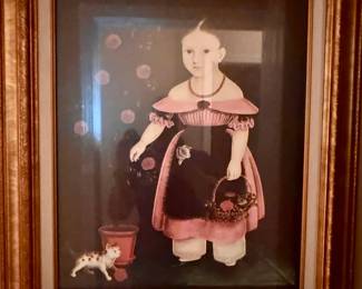 American Folk Art Print - Girl with Cat