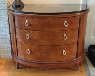 #113 Thomasville Demilune 3 Drawer Chest w/ Black Marble Top (Part of 6 Piece Set Sold Individually) 39 x 20.5 x 29