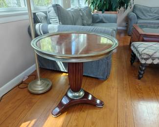 #114 Thomasville Round Side Table w/ Silver Leaf Trim (Part of 6 Piece Set Sold Individually) 26 x 25 x 30