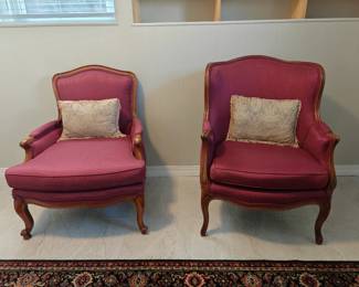 #120 Two French Bergere Chairs reupholstered with red stripes (Can be bid individually, just ask) 29x29x36