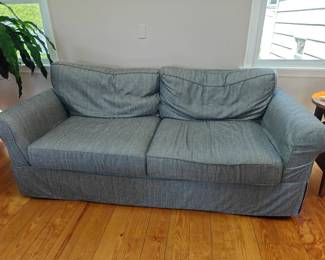 #110 Pottery Barn Comfort Grand Sofa w Charcoal Sunbrella Slip and Additional Red 84 x 39 x 32 Original MSRP $3299
