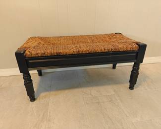 #119 Black Wood Bench w/ Raffia Seat 40 x 20 x 18