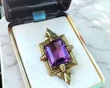 14k Stamped Antique Amethyst(?) Broach (untested)