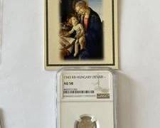 1543 Hungary Denar Graded AU58 with Historical Information - This was one of the first Hungarian silver coins to feature the image of the Madonna and Child