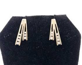 14K Gold with Channel Set Diamonds Modern Design Earrings (3.6 Grams)