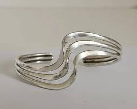 Sterling Silver Swirl Wave Design Cuff Bracelet (29.5 Grams)