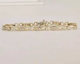 14K Gold with Channel Set Diamonds Link Design Bracelet - 7" (16.8 Grams)