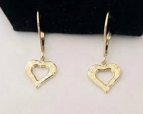 JCM Brand 14K Gold Heart Dangle Earrings (0.9 Grams)