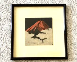 Mt Fuji painted tile