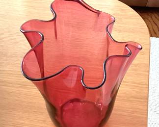 Cranberry glass handkerchief vase