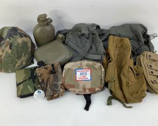 Various Military-Patterned Pouches and Canteens