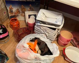baskets and holiday decor