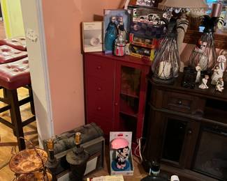 Lamps, Faux fireplaces, and sports memorabilia
