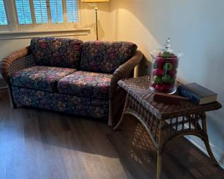 Rattan style sofa and end table