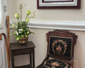 Gorgeous entry pieces. Victorian Needlepoint Parlor Chair, Ornate Mirror