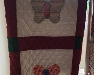 Pretty Applique Butterfly quilt. Vintage hand pieced and quilted.