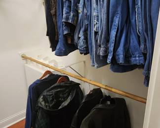 Selection of men's jeans, vintage leather jackets