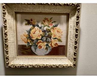 Vintage needlepoint picture in Vintage Ornate Frame. Large and heavy.
