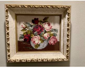 Vintage Needlepoint in Vintage Ornate Frame. Very heavy.