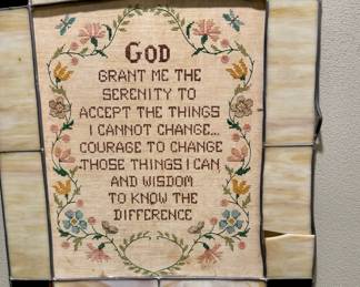Vintage Cross Stitch in Stained Glass Frame. Large and heavy.