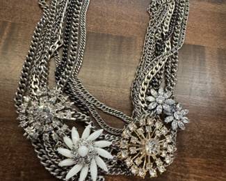 Vintage Stella and Dot multistrand necklace with 4 Beautiful Brooches
