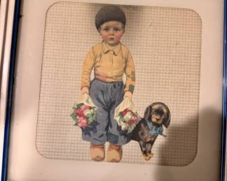 Vintage Blue Boy with Puppy in original frame