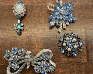 Vintage Blue crystal brooches