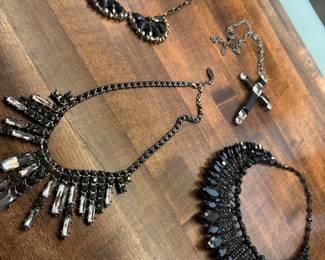 Vintage Black Crystal Necklaces. Large crystal Cross