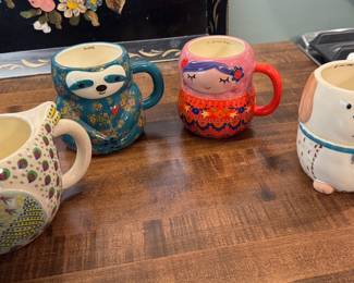Natural Life Coffee Mugs with Inspirational Messages inside. Chicken, sloth, Dog, ad Russian Stacking Doll
