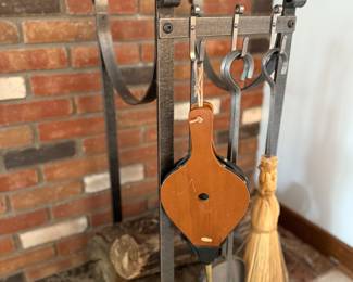 Rugged iron fireplace set